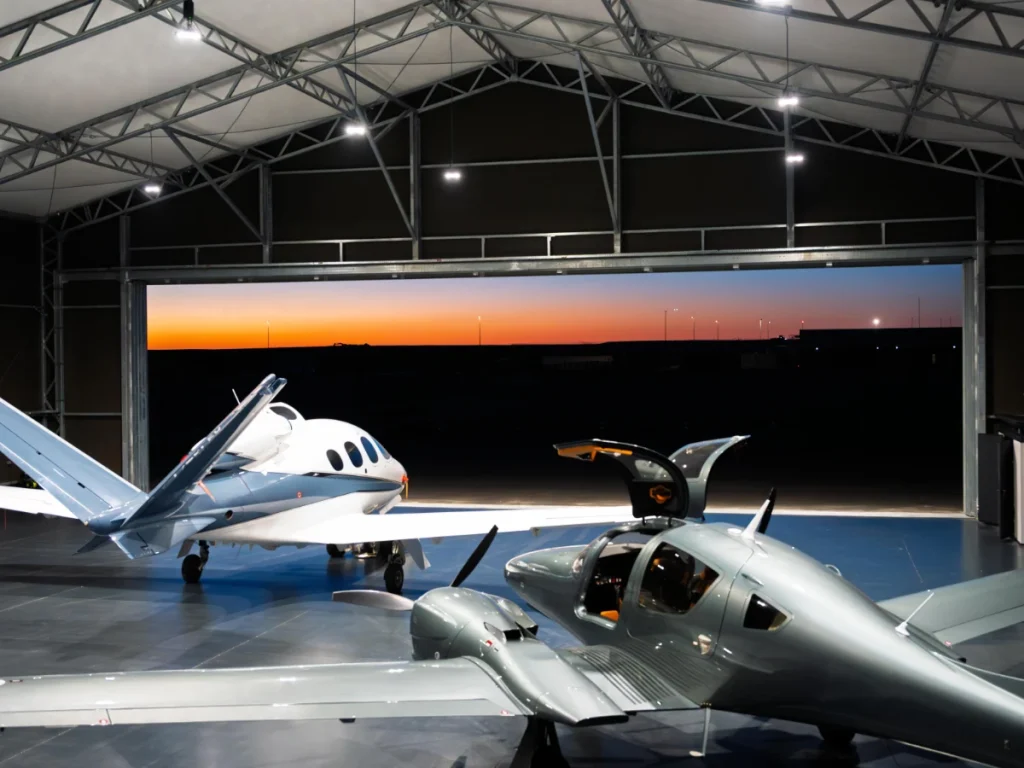 Aircraft under management inside a private aviation hangar